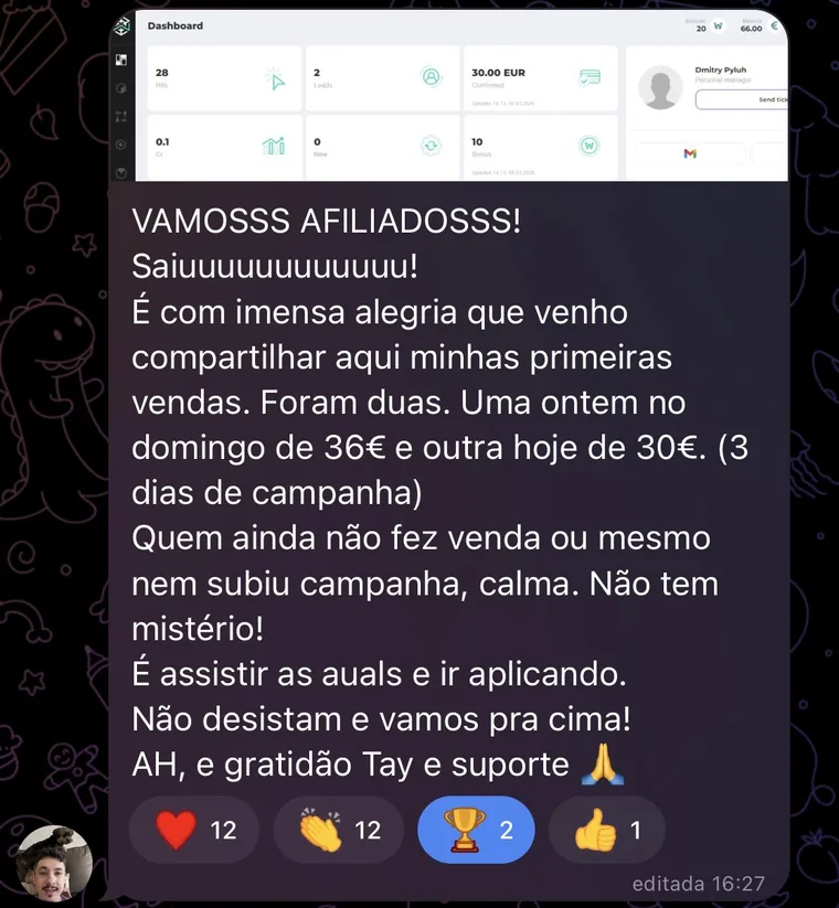 Depoimento de aluno: primeiras vendas em euro com 3 dias de campanha