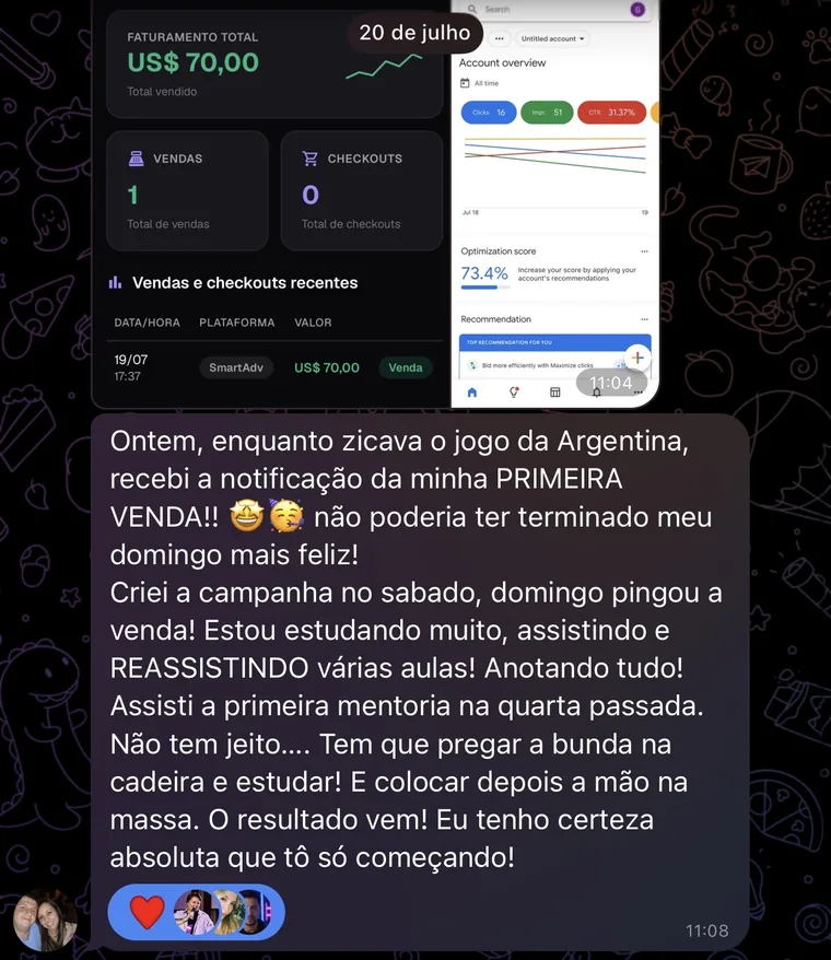 Depoimento de aluno: primeira venda em dólar no fim de semana